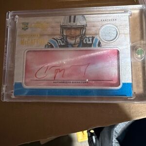 Christian Mccaffrey signed rookie card game worn patch’s